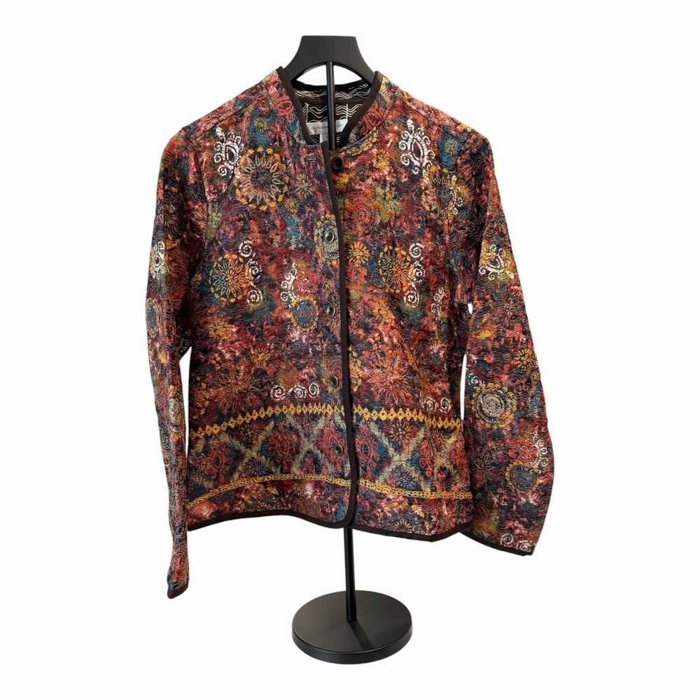 Christopher & Bank Reversible Quilted Jacket M Floral Paisley Brown Button Front